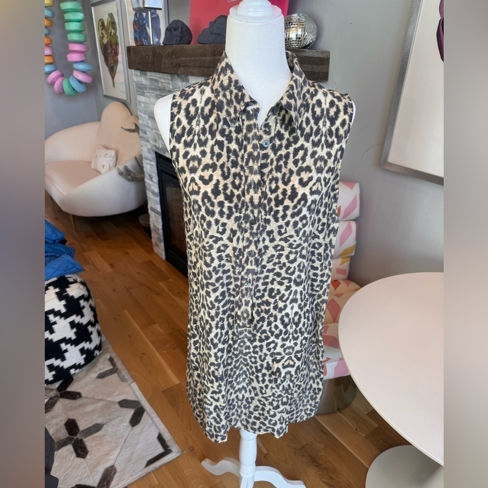 Equipment Leopard Print Sleeveless Shirt Dress Medium